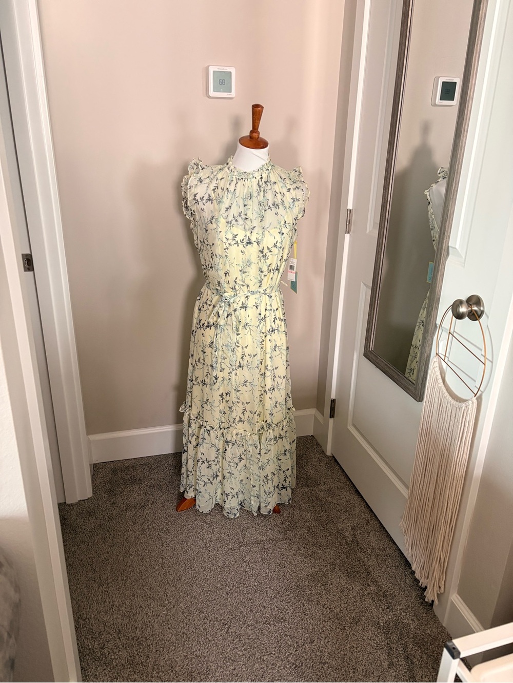 CeCe Pale Yellow Floral Ruffle Tiered Maxi Dress